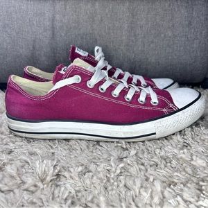 Men’s Converse All Star White Maroon Burgundy Low Top Lace Up Sneakers Size 10
